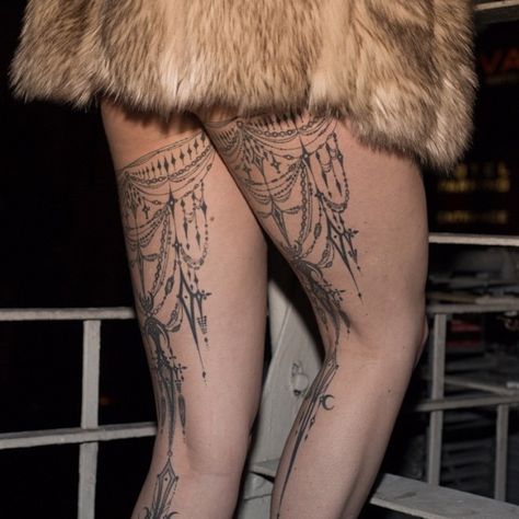 Such a great photo of @beju_ leg tattoos we did about a year ago @oldcrowtattoo #oldcrowtattoo as soon as i can get your sleeve done it will be time for major photo shoot;))) also if you've been tattooed by me please send or tag me in any of your actions shots so I can share... I believe the photo is by @girlmami Tattoo Flower Vintage, Victorian Style Tattoos, Old Crow Tattoo, Lace Thigh Tattoos, Back Of Thigh Tattoo, Chandelier Tattoo, Victorian Tattoo, Back Of Leg Tattoos, Tattoo Perna