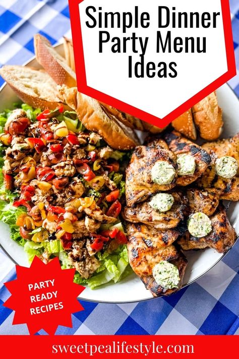 Birthday Dinner Menu Ideas Food, Recipes For A Large Group, Simple Dinner Party, Small Dinner Party, Dinner Party Menu Ideas, Party Menu Ideas, Birthday Dinner Menu, Delish Dinners, Casual Dinner Party