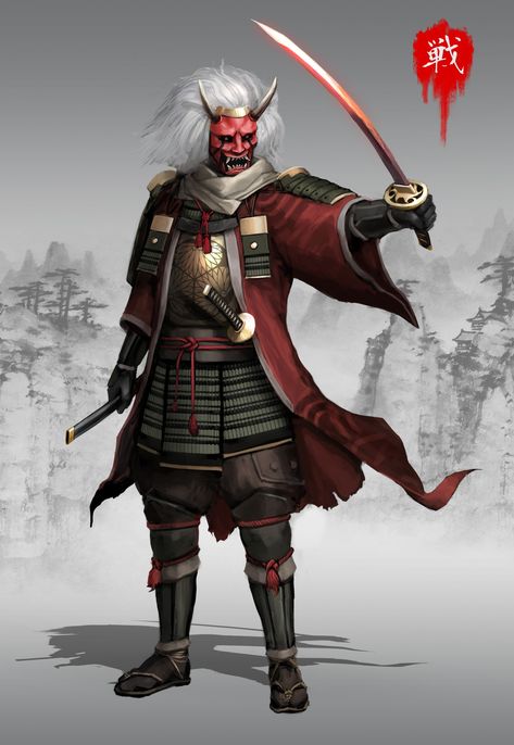 Samurai Character Design, Dnd Samurai, Fantasy Samurai, Samurai Concept, Ninja Samurai, Japanese Myth, Samurai Illustration, Samurai Japan, Armor Ideas