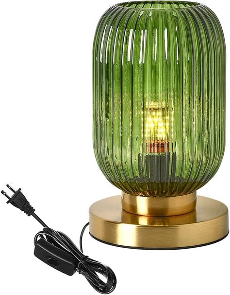 Small Table Lamp, Ribbed Glass, Lamp For Bedroom, Small Table, Glass Table Lamp, Glass Table, Bedroom Living Room, Green Glass, Desk Lamp