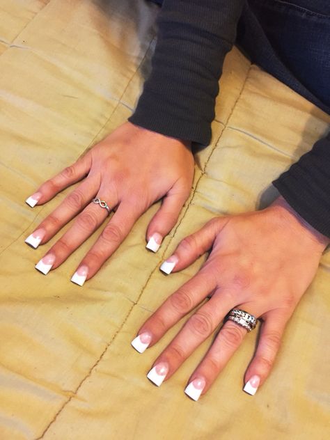 Pink and White acrylic nails Wide Square Nails, Flare Nails Acrylics, Pink And White Nails French, Pink And White Acrylic Nails, Flare Acrylic Nails, Acrylic French Manicure, White Tip Acrylic Nails, Acrylic Nails French, Flared Nails