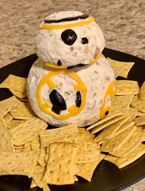 BB8 Shaped and decorated cheeseball for May the Fourth Star Wars Party Star Wars Adoption Party, May 4th Party, May 4th Food Ideas, May The 40s Be With You Party, Star Wars Retirement Party, May The 40th Be With You Party, Star Wars Prom Theme, May The Forties Be With You Party, May The 40th Be With You