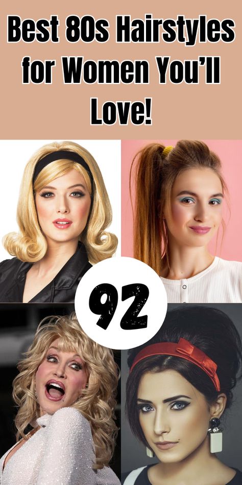 Ready to rock that 80s look? These iconic 80s hairstyles for women are trending again! From bold short cuts to voluminous long locks, get inspired by these classic styles with a modern twist. Perfect for any hair length—long, medium, or short! #80sHairstyles #RetroHair #HairInspo 80s Hairstyles Half Up Half Down, 80s Hairstyles With Headband, Eighties Hairstyles For Women, 1980s Hairstyles Woman, 80s Hairstyles For Women, 80s Womens Hairstyles, 80s Hair Women 1980s Hairstyles, 80s Hair Medium Length, Hairstyles From The 80s For Women