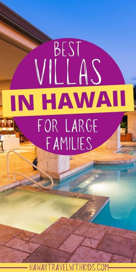 Find out the best villas in Hawaii for large families recommended by top Hawaii blog Hawaii Travel with Kids. Image of a fancy house with private pool. Kauai Hawaii With Kids, Planning A Family Trip To Hawaii, Big Island Hawaii Things To Do Kids, Where To Stay On The Big Island Hawaii, Family Trip To Maui, Hawaii Family Vacation Big Island, Big Island Hawaii Hotels, Hawaii Family Vacation, Hawaiian Resorts