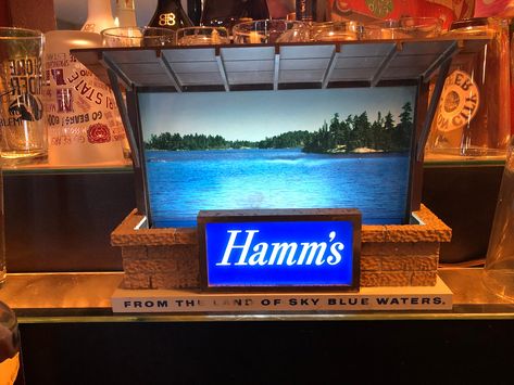 1950s HAMMS LIGHTED BREWERIANA: Vintage Hamms Lake Lighted Sign - Works Antique Oddities, Stag Beer, Hamms Beer, Pabst Blue Ribbon Beer, Old Beer Cans, Light Words, Hamms Beer Vintage Signs, Smoked Mirror, Pabst Blue Ribbon