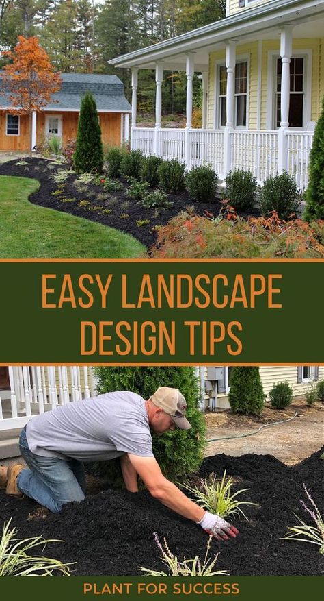 Landscaping Tips For Beginners, How To Landscape Front Yard Step By Step, How To Design Front Yard Landscape, Landscape Beds Around House, Landscape Design Rules, Landscape Beds Front Yards, Best Low Maintenance Plants Front Yards, Diy Front Yard Flower Bed Ideas, L Shape Landscape Ideas