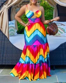 Color Block Maxi Dress, Cami Maxi Dress, Spaghetti Strap Maxi Dress, Dress Sleeve Styles, Printed Long Dresses, Chiffon Maxi, Dresses By Length, Chevron Print, African Fashion Dresses