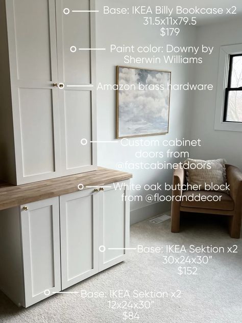 DIY Ikea Office Built Ins ✨ | Gallery posted by Lauren Burke | Lemon8 Ikea Kitchen Cabinets In Office, Neutral Office Built Ins, Built In Cabinets Paint Ideas, Home Office Ideas Ikea Hacks, Ikea Diy Cabinets, Downstairs Home Office, Built Ins On Carpet, Built In Office Desk And Cabinets Ikea, Ikea Cabinet Hacks Built Ins