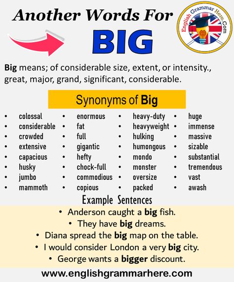 Big Synonyms, Synonyms For Excited, Synonyms For Many, Synonyms For Very, Synonyms For Quickly, English Meaning, Spelling Words List, Learning A New Language, English Grammar Exercises