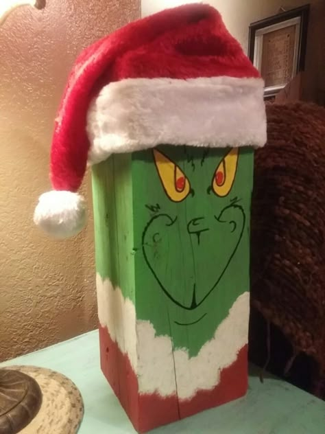 Hand painted Post grinch Grinch Christmas Signs, 2x4 Wood Crafts, Christmas 2x4 Wood Crafts, Barbie Painting, Grinch Tree, Grinch Crafts, 2x4 Wood, Der Grinch, Christmas Signs Diy