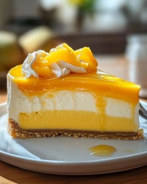 Aymie And Family Mango Cheesecake Recipe, Tropical Desserts, Swirl Cheesecake, Cheesecake Lovers, Mango Dessert, Mango Cheesecake, Mango Cream, Elegant Desserts, Cracker Crust