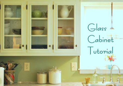 Between Blue and Yellow: Glass Cabinet Tutorial Diy Glass Cabinet Doors, Cabinet Doors Diy Projects, Glass Cabinet Door, Diy Cabinet Doors, Glass Cabinets, Diy Shows, Kitchen Cabinet Doors, Glass Cabinet Doors, House Things