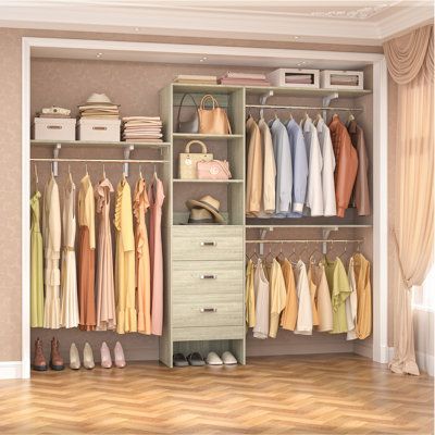 This freestanding clothing rack is perfect for adding additional closet organizer storage to any room in your home. This 8ft closet system has plenty of space for all types of clothing, from dresses and suits to t-shirts and jeans. The clothing rack with shelves is perfect for storing shoes, bags, and other accessories, and the clothes rack with 3 hanging rods provides ample space to hang your clothes. It is made of sturdy materials that will withstand the weight of your clothes and last for yea Organiser Son Dressing, Corner Closet, Storing Shoes, Free Standing Closet, Closet Organizing Systems, Shoe Storage Shelf, Closet Organization Diy, Closet Remodel, Garment Rack