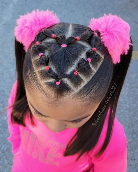 Heart Toddler Hairstyles, Spring Pictures Hairstyles Kids, Heart Shaped Hairstyles For Kids, Hairstyles For 2 Year Girl, Hair Styles For Babies With Short Hair, Valentines Hairstyles For Kids Black, Hairstyles For Lil Girls Ideas, Hairstyles In Ponytails, French Braid Hairstyles For Kids