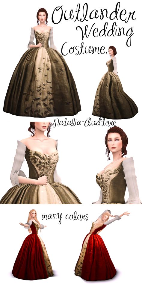 Outlander Wedding Dress | by Natalia-Auditore  [#ts4_adult_fullbody]  [#ts4_bacc_human] Outlander Wedding Dress, Medieval Fairytale, Outlander Wedding, Dante Dmc, Sims Medieval, Royal Clothes, Sims 4 Challenges, Sims Clothes, Sims Packs