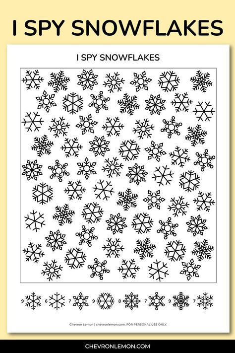 Free printable I spy snowflakes Drawing Planner, Winter Printables, January Activities, Babysitting Jobs, Printable Games For Kids, Teaching Holidays, Keep Kids Busy, Critical Thinking Activities, Mazes For Kids