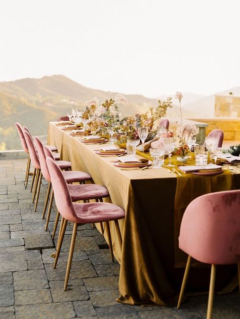 Malibu Rocky Oaks, Mauve Wedding, Neutral Wedding, Yellow Wedding, Wedding Table Settings, Wedding Chairs, Wedding Tablescapes, Colorful Party, Wedding Color