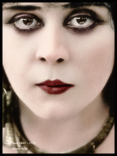 https://flic.kr/p/2gADevC | Theda Bara 1885 - 1955 Theda Bara, Dark Makeup, Lips, Black And White, Makeup, Red, Hair, White, Black