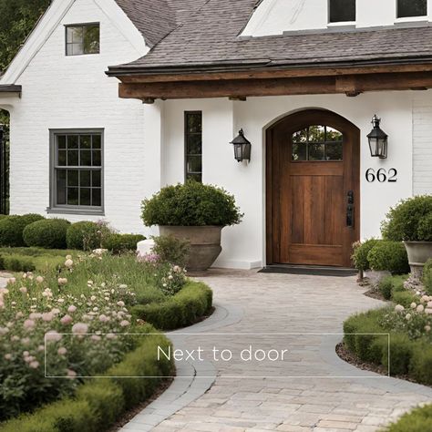 Where should these numbers go? This is a tough one. Traditional Home Exterior, Porch Curb Appeal, Black Metal House, Front Porch Curb Appeal, Brass House Numbers, Home Exterior Styles, Traditional House Numbers, Large House Numbers, Cottage Victorian