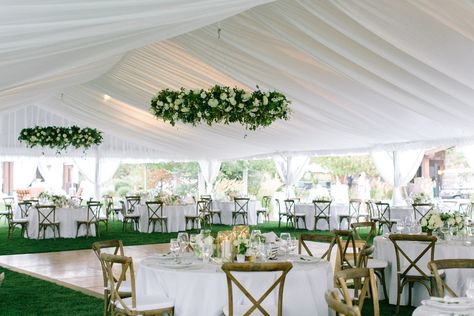 How To Make A Wedding Tent Pretty, Outdoor Tent Reception Decorations, White Frame Tent Wedding, Tent Wedding Decorations Ceiling Decor, Wedding Under Tent Reception Ideas, Simple Tent Wedding Reception, Simple Wedding Reception Decorations Outdoor, Outdoor Tent Wedding Reception Simple, Wedding Tent Ceiling