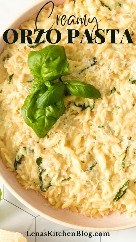 Creamy Orzo Recipes, Creamy Orzo Pasta, Cheesy Orzo, Heavy Cream Recipes, Orzo Pasta Recipes, Parmesan Orzo, Creamy Orzo, Pasta Recipes Alfredo, Creamy Pasta Recipes