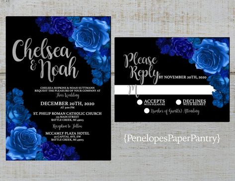 Royal Blue Wedding Favors, Royal Blue Roses, Blue Roses Wedding, Royal Blue Wedding Invitations, Blue Wedding Favors, Middle Names, Rose Wedding Invitations, Royal Blue Wedding, Black Wedding Invitations