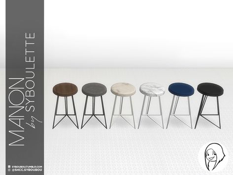 Syboubou's Manon kitchen - Stool Sims 4 Barstool, Rustic Bar Stools, Sims 4 Kitchen, Tall Stools, Wood And Concrete, Beige And Pink, Kitchen Stool, Modern Tools, Sims Building