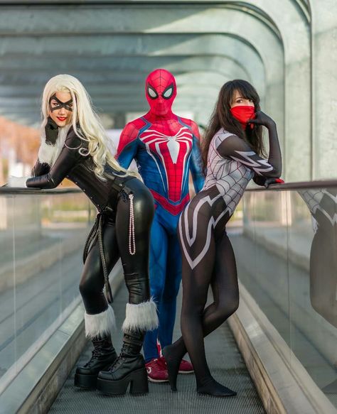 Black Cat Marvel Costume, Silk Marvel Comics, Black Cat Spiderman, Cat Spiderman, Spider Man Halloween, Black Cat Comics, Spiderman Black Cat, Black Cat Cosplay, Silk Marvel