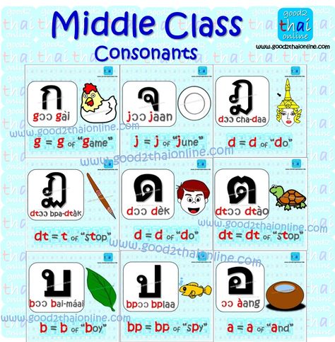 Today I would like to introduce you to Middle Class Consonants (MC). The nature of MC is middle tone with the strong accent. There are 9 consonants in this class Learn Thai Language Alphabet, Thai Basics Language, Thailand Alphabet Letters, Basic Thai Language, Thai Consonants, Thailand Language, Thai Alphabet, Learn Thai Language, Learn Thai