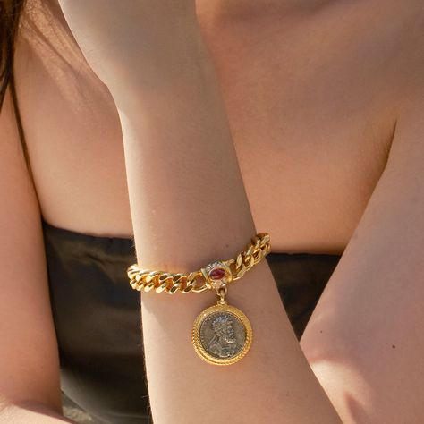 Dolce Vita Collection | Ben Amun | Handmade Jewelry Gold Coin Jewelry, Unique Gold Jewelry Designs, Coin Bracelet, Bangles Jewelry Designs, Bracelets Gold Diamond, Gold Bangles Design, Gold Bracelet For Women, Colored Stone, Classy Jewelry