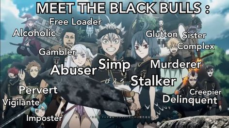 Black Bulls Fanart, Black Clover Funny, Black Clover Black Bulls, The Black Bulls, Black Bulls, Clover 3, Anime For Life, Anime Summer, A Certain Scientific Railgun