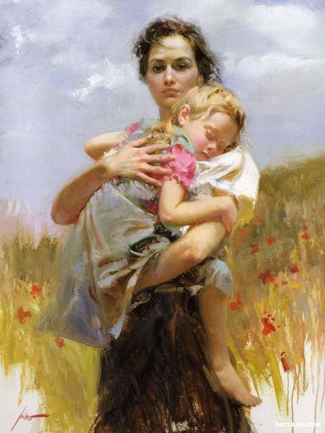 Motherhood Painting, Pino Daeni, Mother And Child Painting, Baby Painting, Baby Drawing, Holding Baby, Samana, Painting Of Girl, Caravaggio