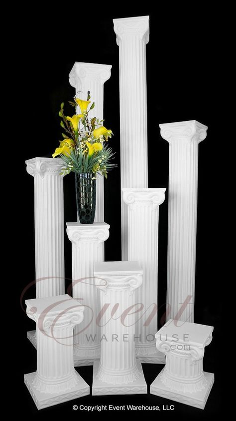 Empire Series Group - Shown in Picture:  12" Empire Column 18" Empire Column 24" Empire Column 32" Empire Column 40" Empire Column 48" Empire Column 56" Empire Column 72" Empire Column 84" Empire Column Wedding Columns, Diy Your Wedding, Empire Series, Cardboard Crafts Diy, Event Rentals, Cardboard Crafts, Vow Renewal, Decorations Ideas, Event Rental