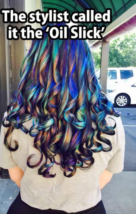 Oil slick gorgeous hair Oil Slick Money Piece Hair, Oil Spill Hair, Money Piece Hair, Oil Slick Hair, Slick Hair, Colorful Hairstyles, Peekaboo Hair, Money Piece, Bright Hair Colors