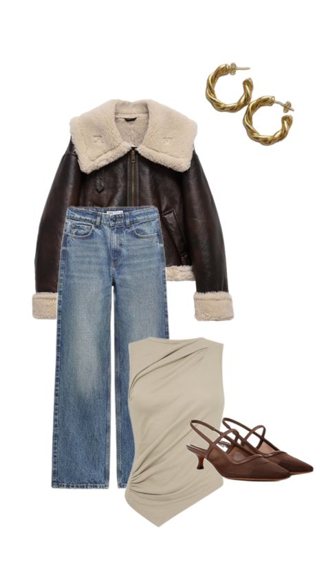 Jacket, brown jacket, fur jacket, ootd, fall ootd, fall outfit, beige outfit, blue jeans, blue jean outfit, kitten heels, brown kitten heels, gold earrings, jacket ootd, Outfit Blue Jeans, Brown Kitten Heels, Kitten Heels Outfit, Jacket Ootd, Brown Kitten, Outfit Beige, Jean Outfit, Fall Ootd, Blue Jean Outfits