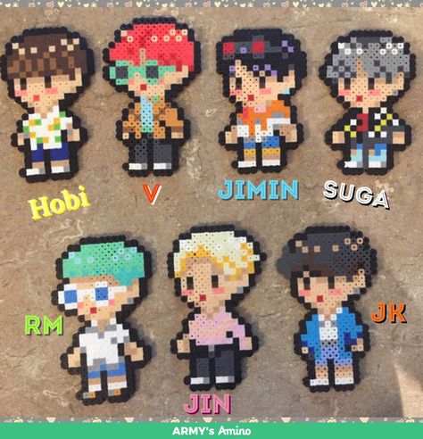 BT21 Bt21 Perler Bead Patterns, Kpop Pearler Beads, K Pop Perler Beads, Kpop Perler Bead Patterns, Bt21 Perler Beads, Kpop Perler Beads, Bts Perler Beads, Bts Pixel Art, Kpop Pixel Art