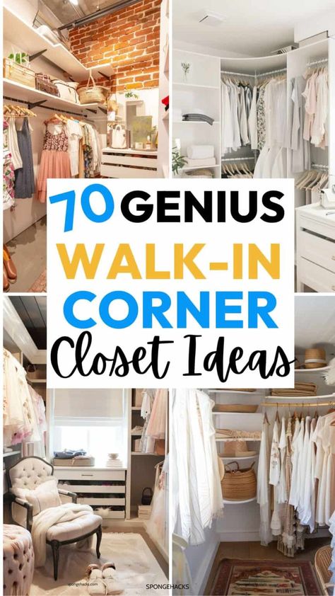 70 Genius Walk in Closet Corner Ideas for the Smallest Bedrooms (Every Inch Counts) Walk In Closet Corner Ideas, Closet Corner Ideas, Closet Hacks Diy, Corner Closet Shelves, Corner Closet Organizer, Small Closet Room, Closet Corner, Organizing Walk In Closet, Closet Makeover Diy