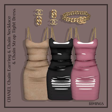 [RIMINGS] CHANEL Chain Earring & Necklace & Chain Strap Tight Dress | RIMINGS sur Patreon Sims 4 Tsr, Die Sims 4, Sims 4 Traits, Sims 4 Cas Mods, Play Sims 4, Free Sims 4, The Sims 4 Packs, Sims 4 Game Mods, Sims 4 Body Mods