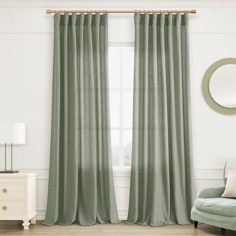 PRICES MAY VARY. Natural Linen Blend and Extra Soft: Crafted from a mix of 30% natural linen and 70% polyester custom fabric, our window curtains display a gentle, natural delicate appearance and a comfortably cozy vibe. The flax textured surface adds visual allure and a hint of elegance, with linen contributing to the softness, all while benefiting from the durability and wrinkle resistance of polyester Enjoy Versatile Hanging Options: Tailor the installation to your preference. Opt for Method Sage Green And Gray Living Room, Green Accent Living Room, Sage Room, Sage Green Curtains, Neutral Room Decor, Green Room Decor, Sage Green Bedroom, Linen Drapes, Green Curtains