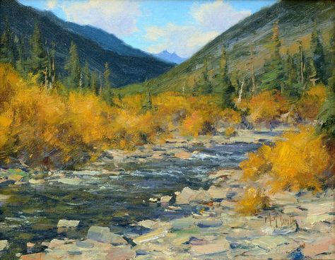 Clear Creek - Matt Smith Simple Paintings, Acrylic Ideas, Paintings I Love, Matt Smith, Painting Landscape, Fall Color, Art Landscape, Small Paintings, Environmental Art