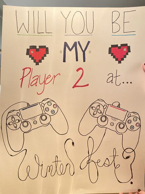 Gamer Hoco Proposal, Court Warming Proposals, Gamer Promposal Ideas, Asking A Boy To Be Your Valentine, Gamer Promposal, Will You Be My Valentine Ideas Poster, Formal Proposal Ideas For Guys, Girl Ask Guy To Winter Formal, Winter Formal Proposal Ideas For Guys