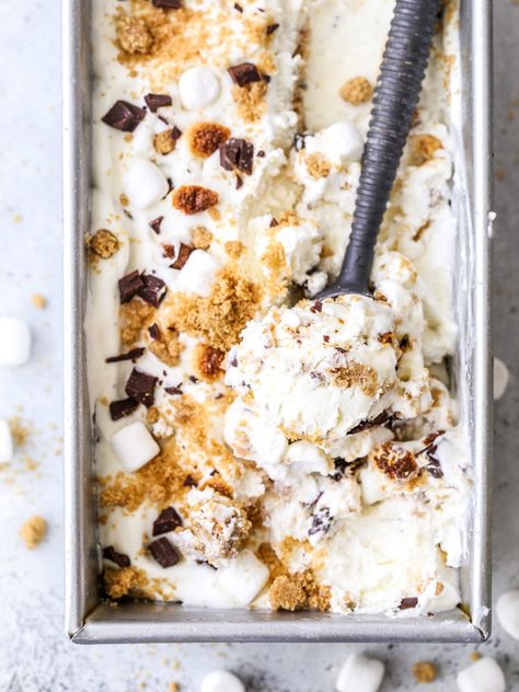 No-Churn S'mores Ice Cream - Completely Delicious Bake Flat Cakes, Smores Ice Cream, Strawberry Cheesecake Bars, Churn Ice Cream, Strawberry Pop Tart, Flat Cakes, Marshmallow Cream, No Churn Ice Cream, Baked Strawberries