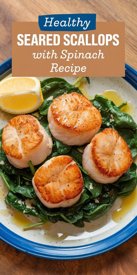 This Healthy Seared Scallops with Spinach recipe is a delicious and light meal! Tender, seared scallops paired with sautéed spinach for a nutrient-packed dish that’s both flavorful and easy to prepare. Scallops With Spinach, Scallops And Spinach, Healthy Scallop Recipes, Scallop Recipes Healthy, Spinach Recipe, Seared Scallops, Scallop Recipes, Sauteed Spinach, Scallops Seared