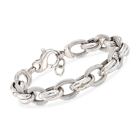 Ross-Simons Italian Sterling Silver Textured and Polished Oval-Link Bracelet Silver Link Bracelet, Jewelry Lookbook, Fine Jewelry Bracelets, Bracelet Collection, Traditional Jewelry, Link Necklace, Chic Design, Diy Bracelets, Silver Bracelets