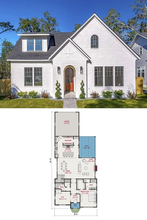 4 Bedroom Cottage House Plans, Tudor Cottage House Plans, Large Family House Plan, English Cottage House Plans, 2000 Sq Ft House, Loft Floor Plan, Tudor House Plans, Cozy Balcony, Narrow House Plans