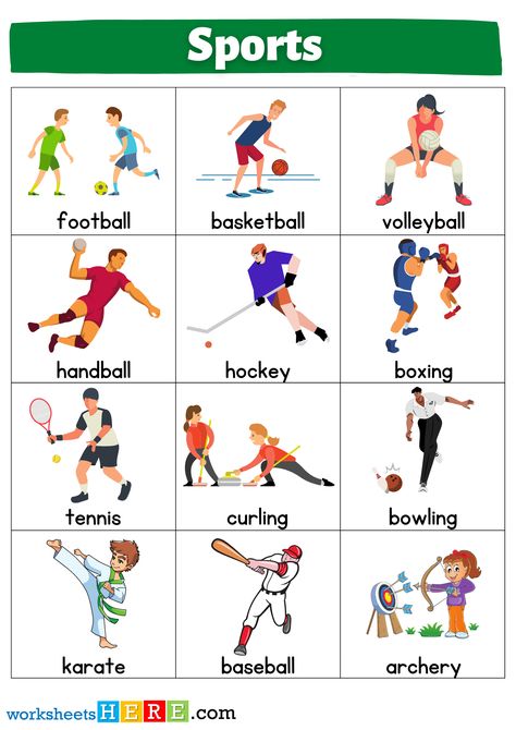 Sports Worksheets For Kids, Sports Flashcards, Pentathlon, Nordic Skiing, Triple Jump, Synchronized Swimming, Flashcards For Kids, Different Sports, Physical Development