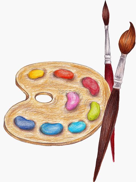 "palette with paints and two brushes " Sticker by lisenok | Redbubble Coffee Shop Photography, Street Art Artists, Sketchbook Cover, Canvas Drawing, Diy Jar Crafts, Comics Artist, Childhood Books, Graphic Design Tools, Watercolor Palette