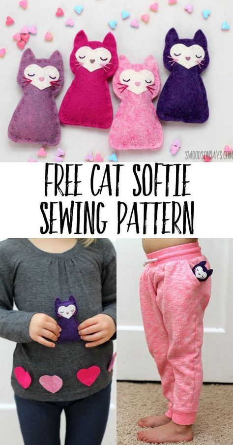 Cat Sewing, Trendy Sewing, Beginner Sewing Projects Easy, Sewing Projects For Kids, Free Cats, Sewing Toys, Valentine Fun, Sewing Projects For Beginners, Sewing Skills