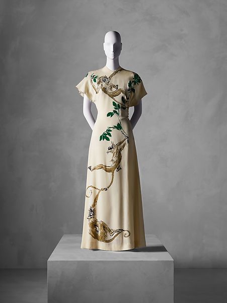 Dress Designer: Gilbert Adrian Date: spring/summer 1950 Culture: American Medium: rayon Accession Number: L.2018.61.2 | The Met Gilbert Adrian Dress, Gilbert Adrian Costume Design, Sewing Knit Fabric, Gilbert Adrian, Marsha Hunt, Retro Fashion Outfits, Hollywood Costume, Monkey Print, History Fashion