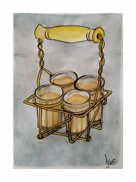 Chai Illustration Art, Mumbai Art Illustrators, Food Wall Art Paintings, Chai Cartoon, Tea Watercolor Painting, Chai Sketch, Tea Painting Art, Chai Illustration Indian, Chai Drawings